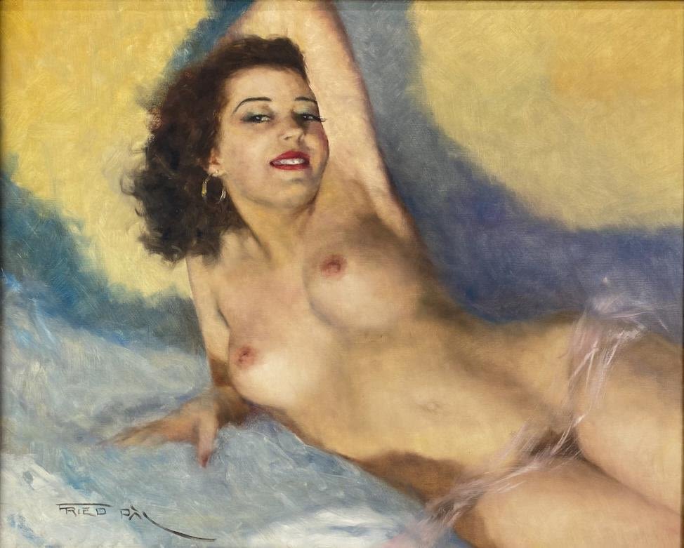 Appraisal: Pal Fried Nude Oil Painting On Canvas Reclining Nude Hungarian