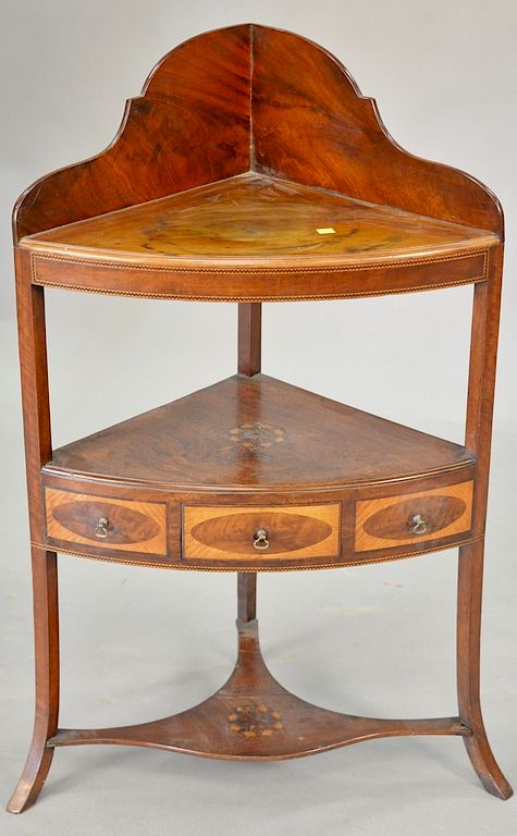 Appraisal: George III mahogany inlaid corner wash stand th century ht