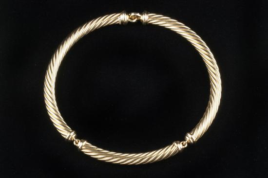 Appraisal: SIGNED DAVID YURMAN K YELLOW GOLD THREE-SECTION ROPE-TWIST CHOKER Lobster