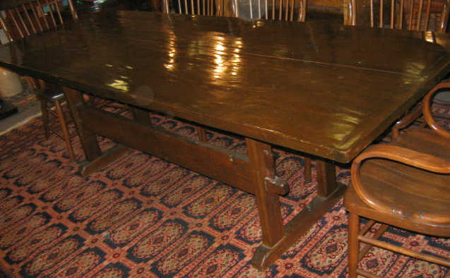 Appraisal: LARGE TRESTLE DINING TABLE Rectangular top on twin end supports