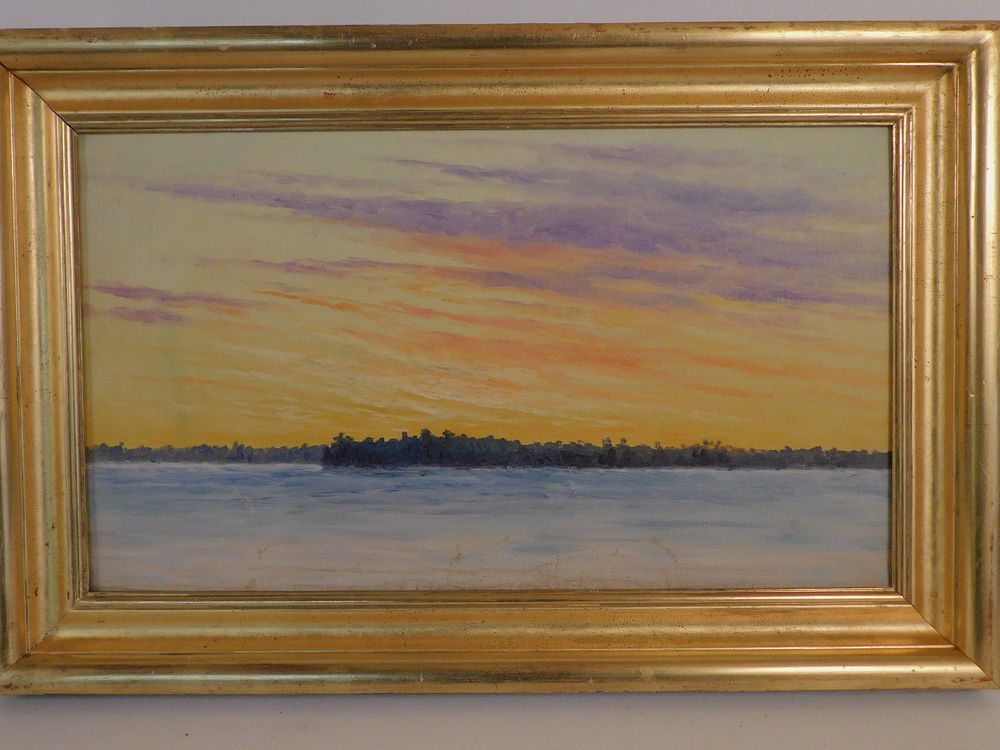 Appraisal: IMPRESSIONIST LANDSCAPE ATTR METCALF Antique impressionist landscape with sun setting