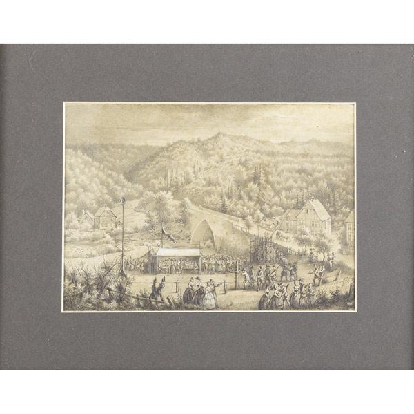 Appraisal: HERMANN SCHAEFER German - Tyrolean Festivities pencil on paper framed