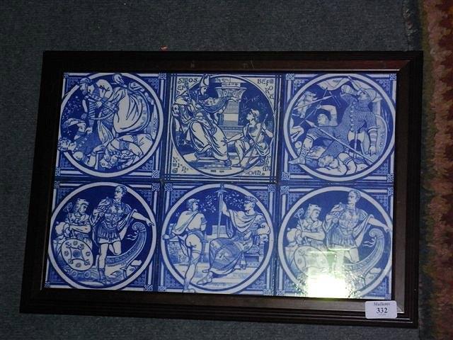 Appraisal: SIX MINTON TILES blue and white depicting historical scenes after