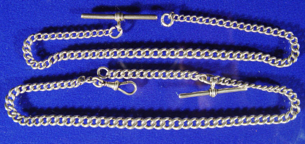 Appraisal: Two silver gentlemens pocket watch chains