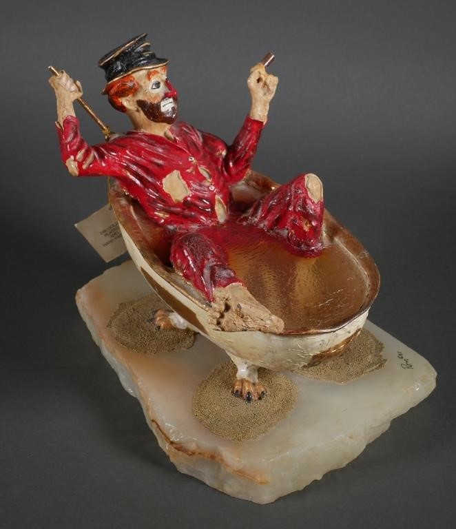 Appraisal: RON LEE - hobo clown with cigar in bathtub sculpture