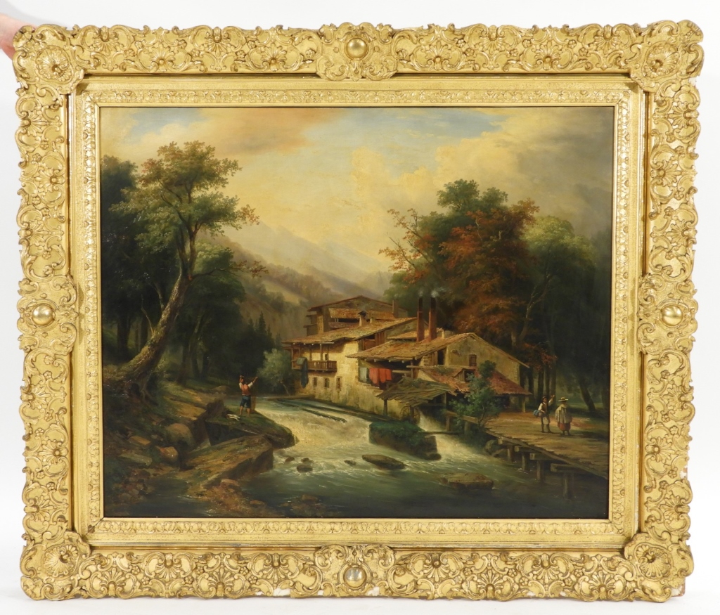 Appraisal: LARGE C CONTINENTAL LANDSCAPE O C PAINTING Europe th CenturyNaturalist