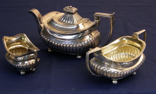 Appraisal: George III three piece silver tea service comprising tea pot