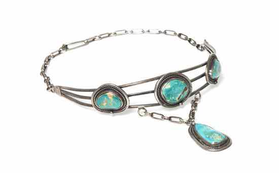 Appraisal: A Sterling Silver and Turquoise Choker Necklace the choker band