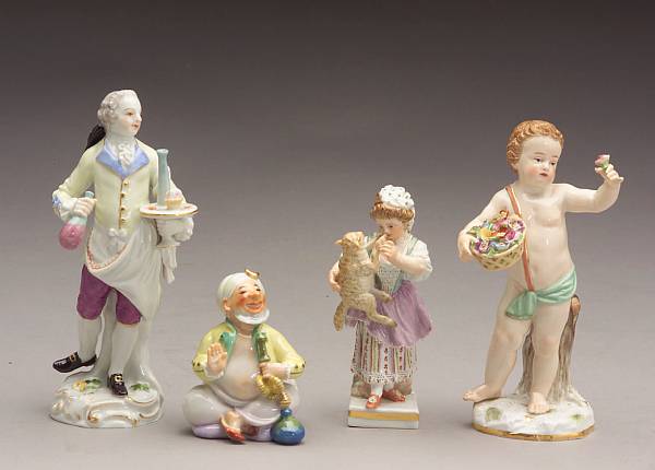 Appraisal: Four Meissen porcelain figures th th century Each with underglaze