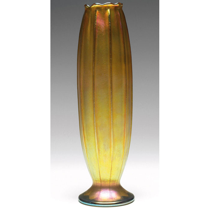 Appraisal: L C Tiffany vase footed and ribbed shape in gold