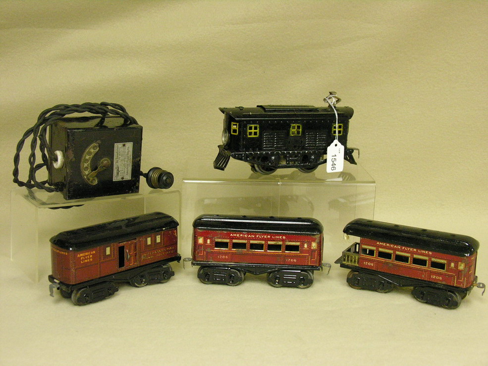 Appraisal: AMERICAN FLYER TRAIN SET Engine cars - - post office