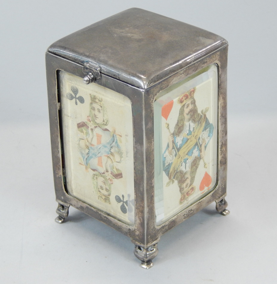 Appraisal: A silver playing card box the hinged lid with a