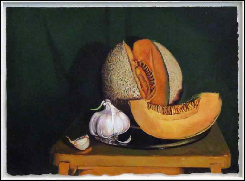 Appraisal: ANNIE MESTHER CONTEMPORARY CANTALOUPE AND GARLIC ''x '' Condition No