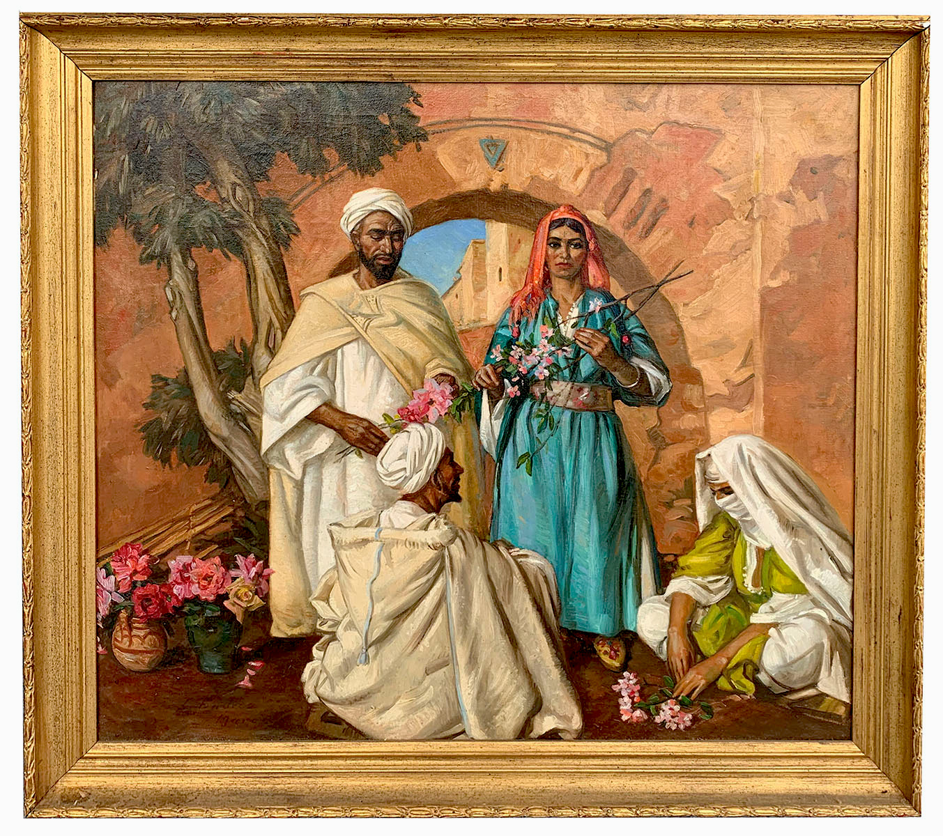 Appraisal: ENDRES Louis American - Moroccan Street Scene with Flower Sellers