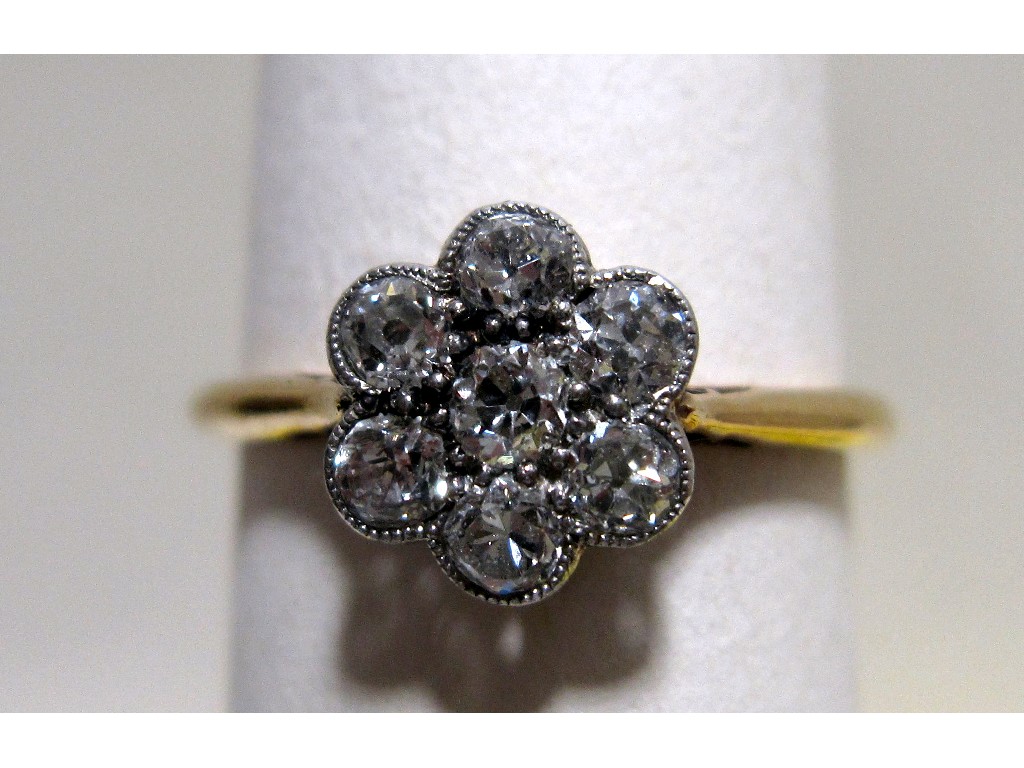 Appraisal: Nineteen thirties flower head diamond cluster ring with seven rose