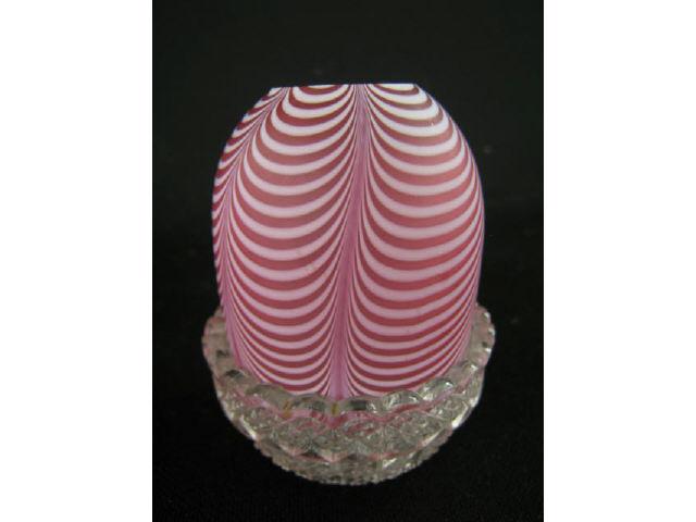 Appraisal: Clark's Fairy Lamp art glass white drapery on cranberry satin