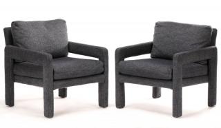 Appraisal: Pair Happy Viking Blue Tweed Upholstered Armchairs Happy Viking Furniture