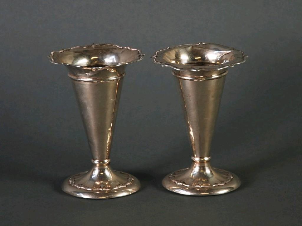 Appraisal: PAIR OF SILVER SMALL TRUMPET VASES typical form with cyma