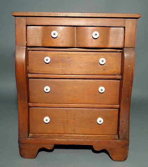 Appraisal: Empire pine miniature chest of drawers with porcelain knobs h