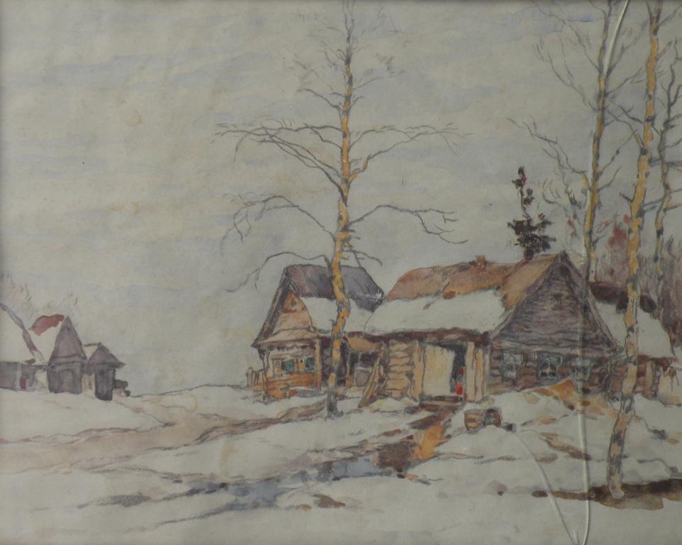 Appraisal: B U Cokouob Russian thC Winter LandscapeWatercolourSigned and dated PairLabel