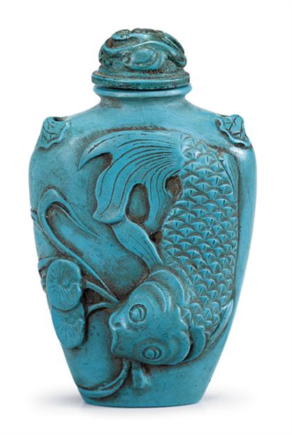 Appraisal: Chinese carved turquoise snuff bottlelate th century