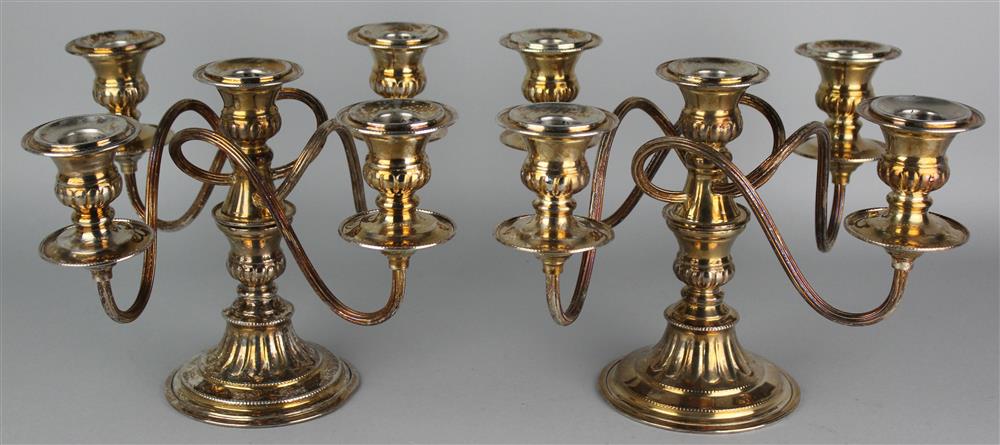 Appraisal: PAIR OF GEORGE III STYLE SILVERPLATED FIVE-LIGHT CANDELABRA by I