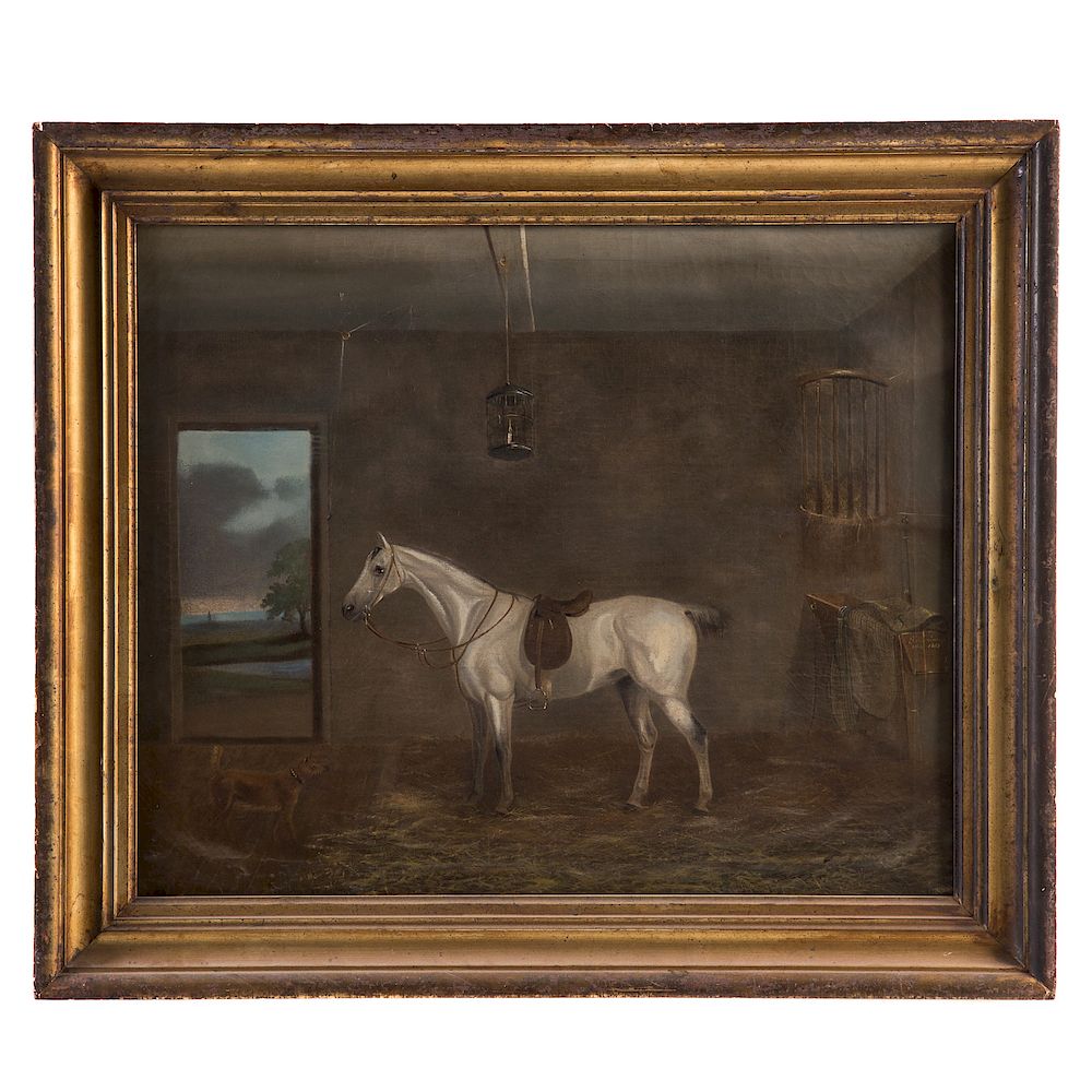 Appraisal: J Herdman Prize Horse in Stable oil on canvas British