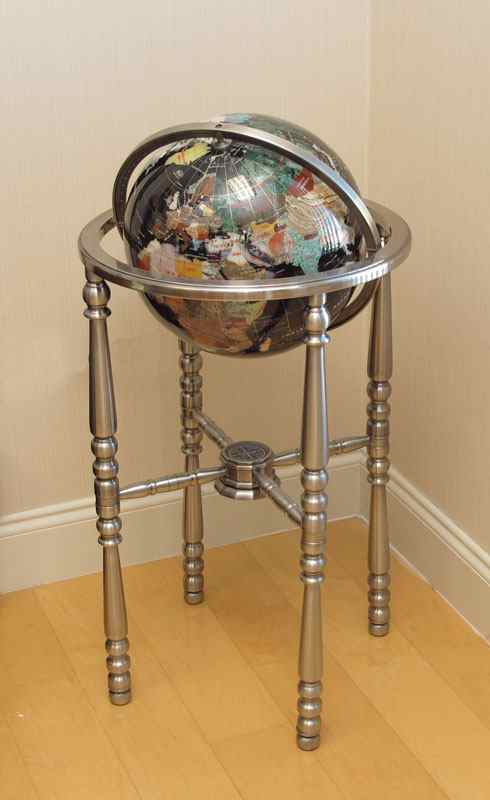 Appraisal: FLOOR STANDING SPECIMEN GLOBE Multi stone inlay on chrome floor