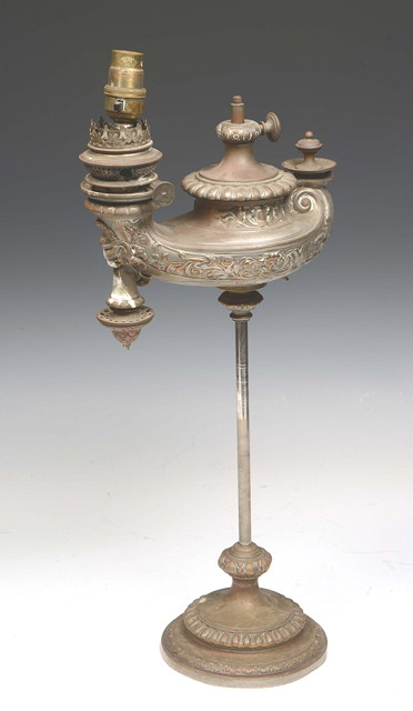 Appraisal: AN OLD BRASS 'ALADDINS' OIL LAMP converted to electricity cm