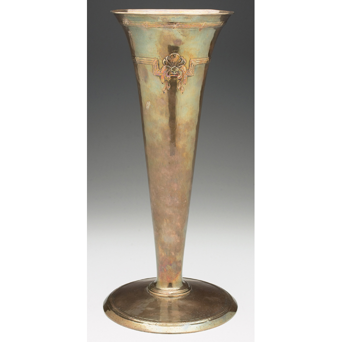 Appraisal: Good Lebolt vase trumpet shape with broad foot hand-hammered sterling