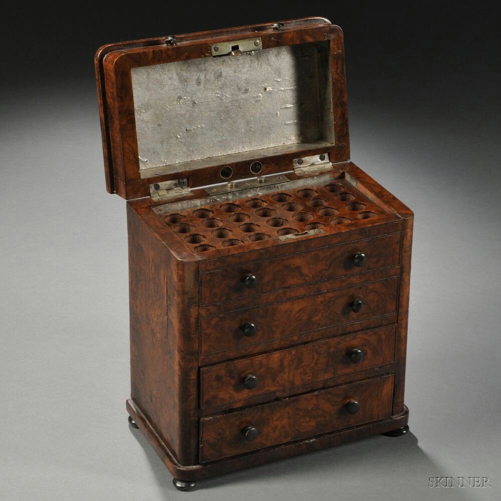 Appraisal: Victorian Burlwood-veneered Miniature Chest of Drawers-form Humidor England second half