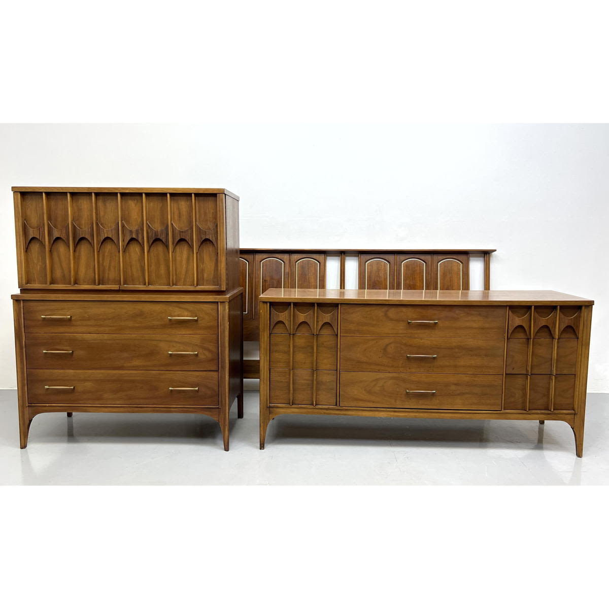 Appraisal: Kent Coffey Perspecta walnut and rosewood bedroom set High chest