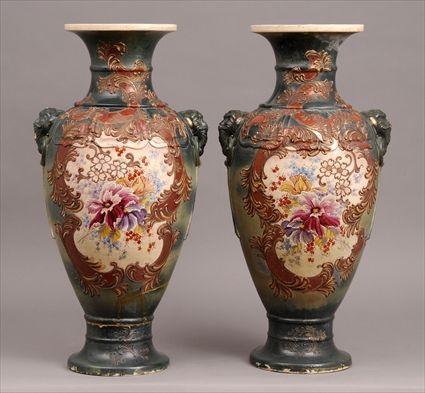 Appraisal: PAIR OF JAPANESE GILT AND POLYCHROME DECORATED EARTHENWARE LARGE VASES