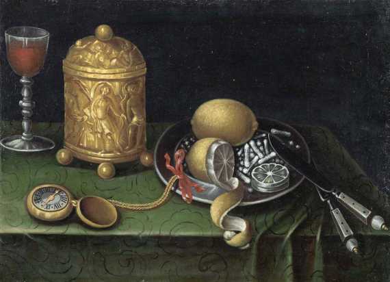 Appraisal: GERMAN SCHOOL CIRCA Pair of works two kitchen still lifes