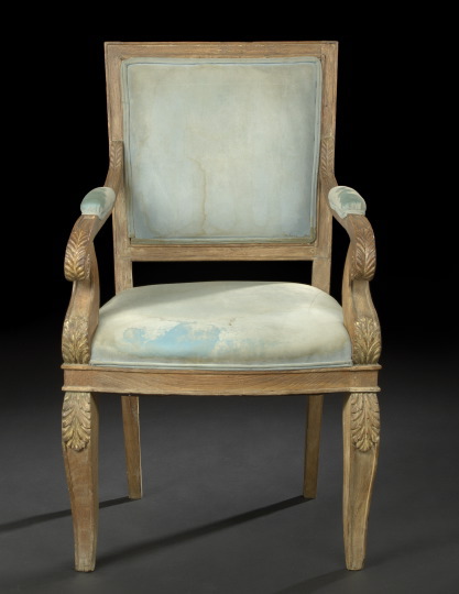 Appraisal: Directoire-Style Carved Oak and Beechwood Fauteuil fourth quarter th century