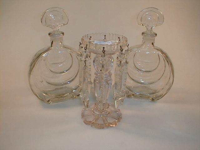 Appraisal: A cut glass lustre and a pair of moulded eau