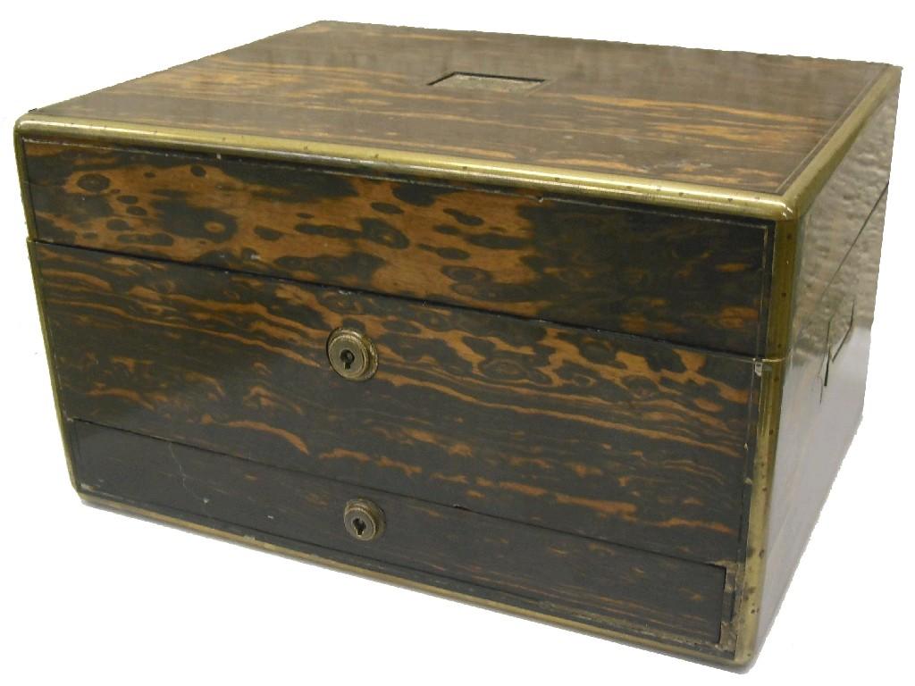 Appraisal: th century coromandel brass bound workbox with Asprey retail stamp