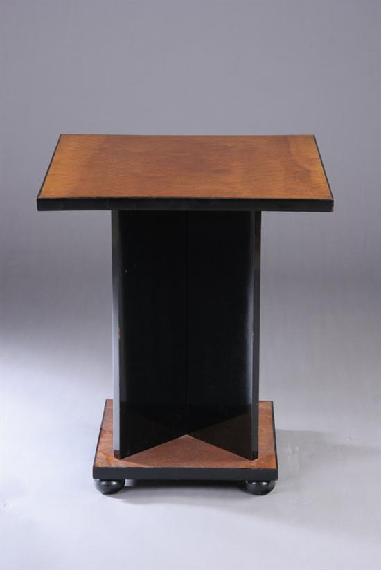 Appraisal: ART DECO STYLE BURLED WOOD AND BLACK LACQUERED SIDE TABLE