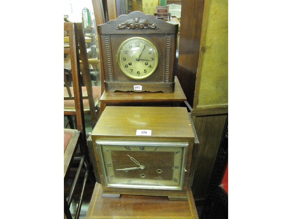 Appraisal: Oak mantel clock and a walnut mantel clock