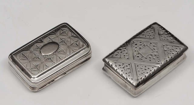 Appraisal: Two silver vinaigrettesof stylised form Birmingham and both maker's mark