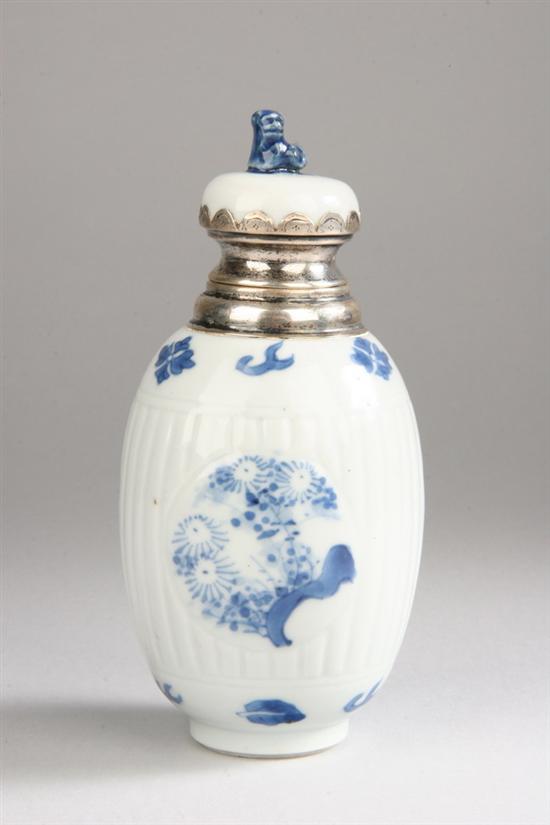 Appraisal: CHINESE BLUE AND WHITE PORCELAIN SILVER MOUNTED JAR AND COVER