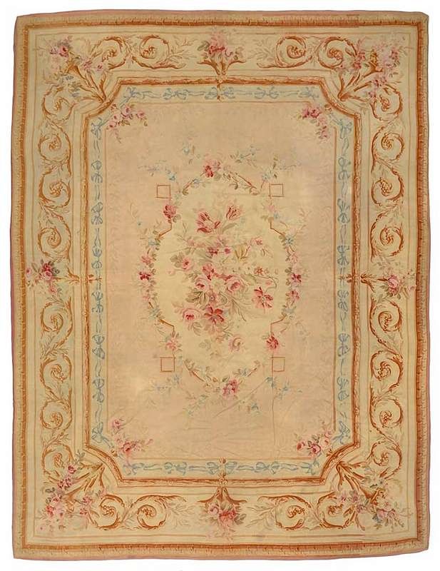 Appraisal: Aubusson Style Tapestry Rug Continental th th century central floral