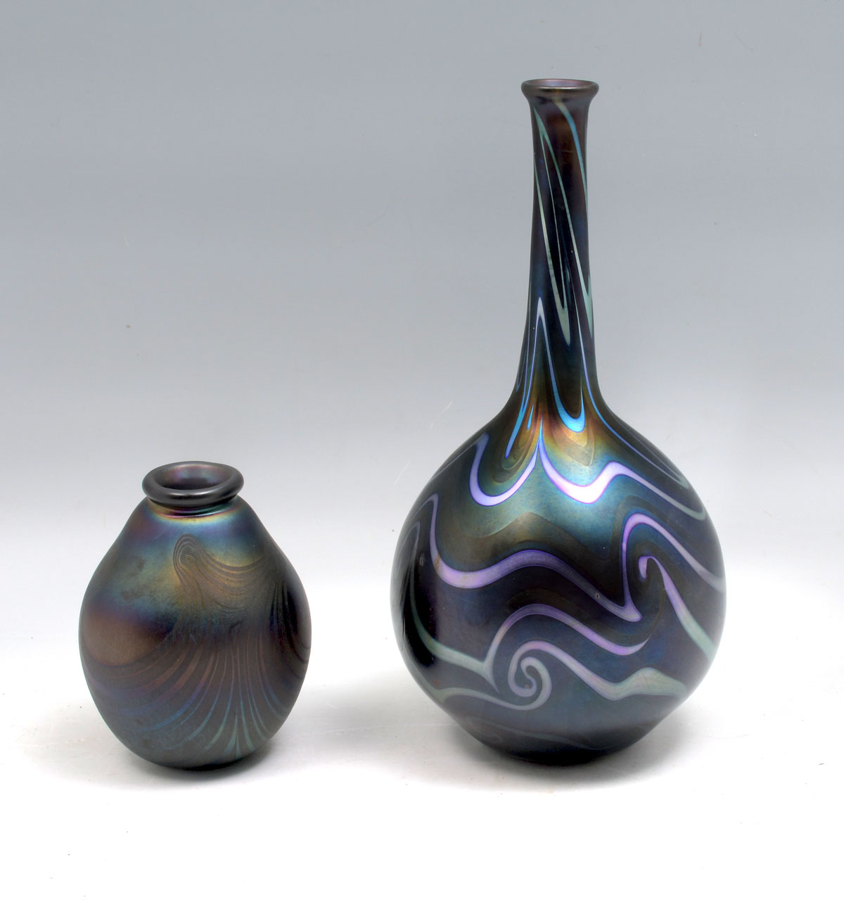 Appraisal: PC CHARLES LOTTON SIGNED ART GLASS VASES Comprising - ''King