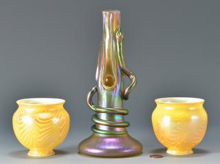 Appraisal: Loetz Glass Snake Vase Durand Glass Shades st item Loetz