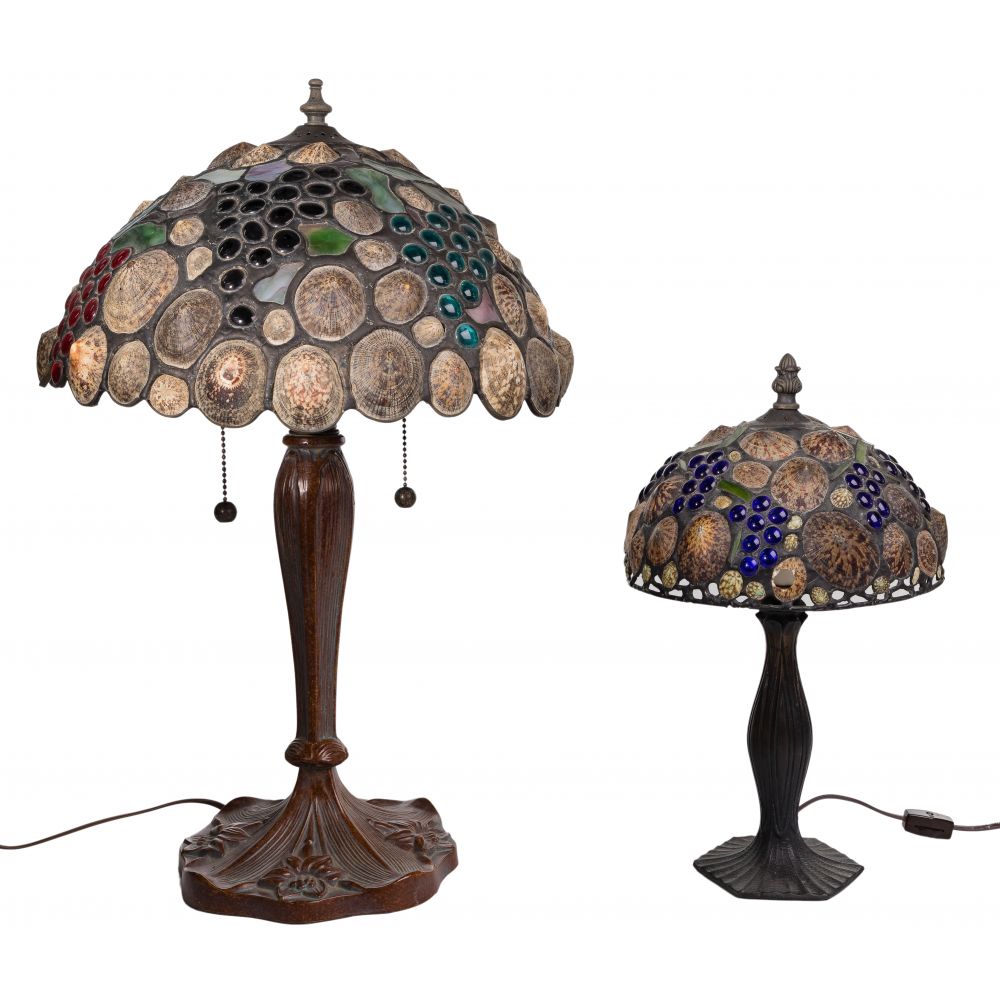 Appraisal: ART NOUVEAU STYLE LIMPET SHADE LAMPS items inlaid with different