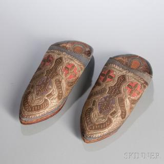 Appraisal: Pair of Embroidered Leather Shoes Pair of Embroidered Leather Shoes