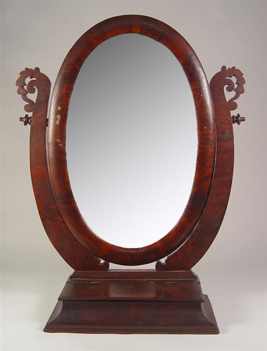 Appraisal: Walnut Burl Veneer Oval Mirror Circa On pierced carved lyre