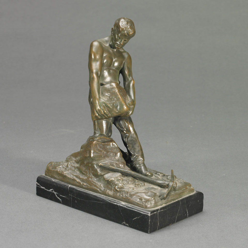 Appraisal: QUARRY WORKER L Eisenberger German fl - patinated bronze on