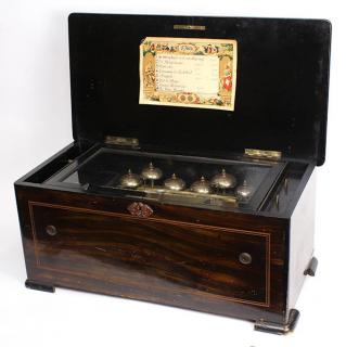 Appraisal: Swiss cylinder music box circa the inlaid case housing the