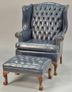 Appraisal: Old Hickory Tannery leather chair and ottoman with tufted back